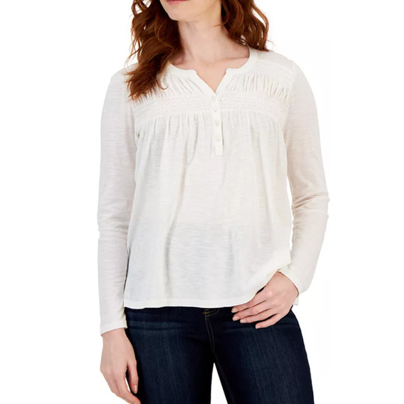 STYLE & CO White Smocked Knit Top Womens X Large White  NWT - Picture 1 of 5